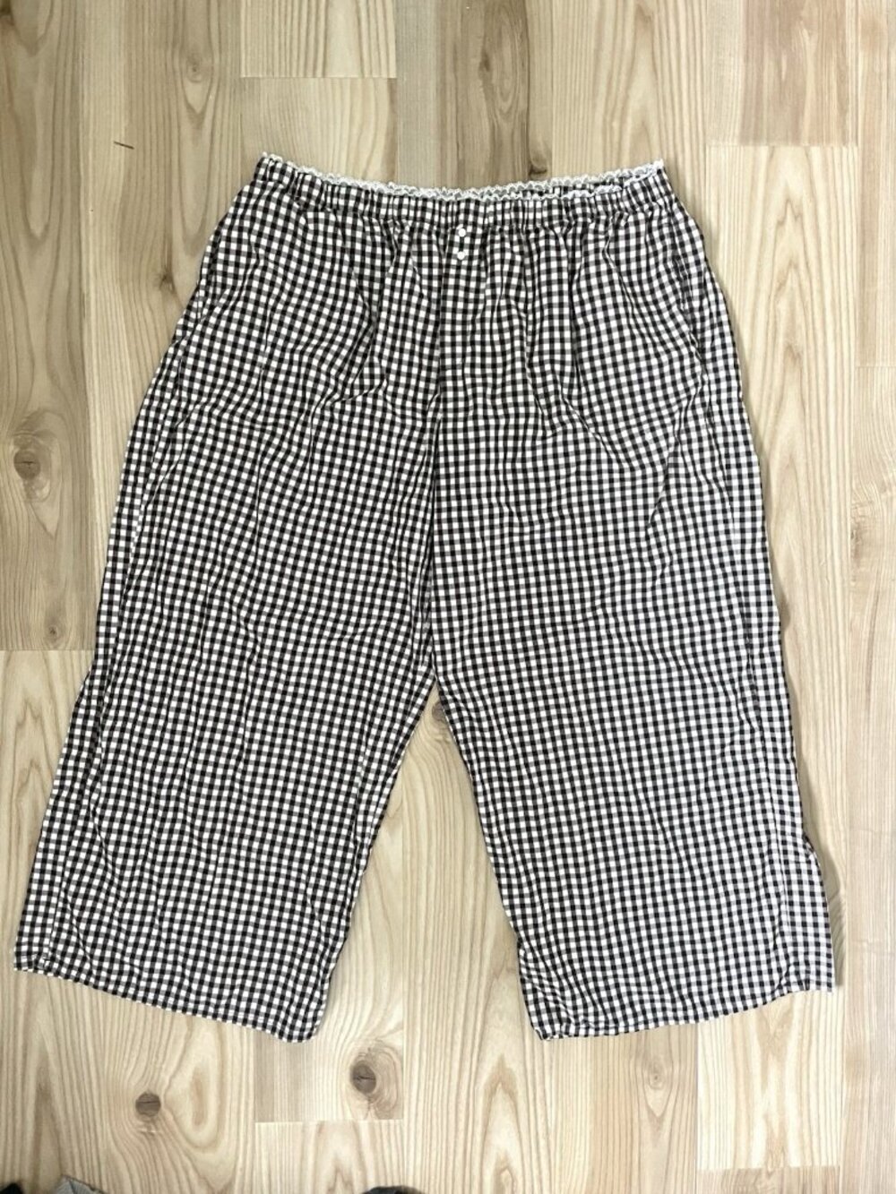 AERIE Gingham Plaid Ultra Wide Leg Pull On Pajama Pants Brown Cream size XXL